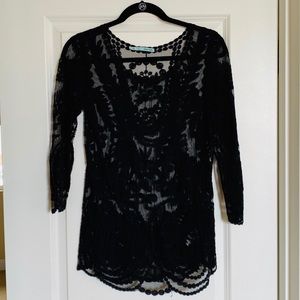 Maurices Black Lace Crochet Boho Vintage Top - S